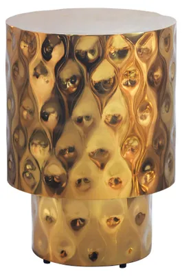 Beistelltisch Rund Gold 36 cm aus Aluminium mit goldfarbener Oberfläche und weißer Tischplatte in Gesamtansicht.