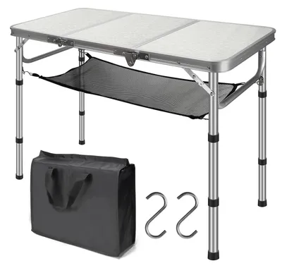 Immagine prodotto di Tavolo pieghevole da campeggio, dimensioni 90 x 40 cm, con altezza regolabile da 26 a 70 cm