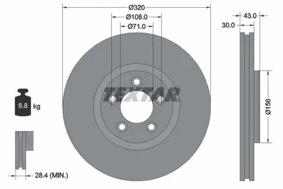 Obrázek produktu pro 2 přední brzdové kotouče Textar pro Jaguar S-Type XJ X200 X350 X358 2.5-4.2