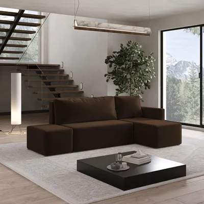Produktbild von Masseno Ecksofa VELOTTI R-S mit Schlaffunktion L-Form, Sofa mit Bettkasten, Wohnzimmersofa, Couch, Soffa, Bettsofa, Couchgarnitur- Braun, KRONOS 06