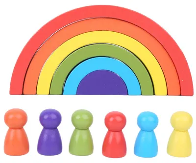 Productafbeelding van Bouwstenen speelset, houten boog, stapelspel, baby, creativiteit, peuterspeelgoed, leerspeelgoed (blokken, kleine figuurtjes)