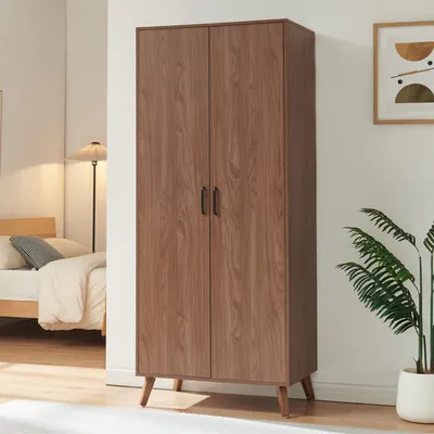 Produktbild von Kleiderschrank 'Norg' 191 x 80 x 52 cm mit 2 Türen 1 Kleiderstange und 4 Fächern Walnussoptik
