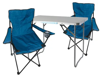 3-tlg. Blau Campingmöbel Set, Tisch mit Tragegriff und Campingstuhl mit Tasche