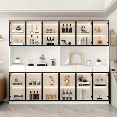 Produktbild von STILVORA Vitrine Highboard Buffetschrank mit LED-Leuchten,Bücherregal Beistellschrank mit Glastüren,Sideboard mit schwarzer Türrahmen