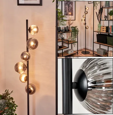 Produktbild von Garaguso Stehlampe aus Metall/Riffelglas in Schwarz/Rauchfarben