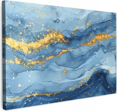 Obrázek produktu pro OneMillionCanvasses® - Obrazy na plátně - Akvarel - Modrá - Umění - Zlatá - Luxusní - Moderní, Nástěnné umění, Nástěnné dekorace Obývací pokoj, 120x80cm