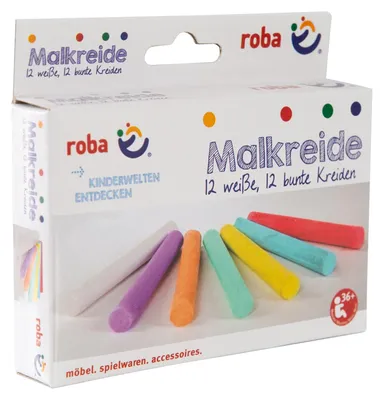 Produktbild von roba Malkreide Set 24tlg (12 weiß, 12 bunt), für Tafel & Asphalt, Schul-Spielzeug für Kinder