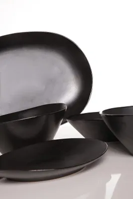 Obrázok produktu pre Moderný drevený servírovací stolík, 28 x 25,5 cm, čierny, sada 4 ks