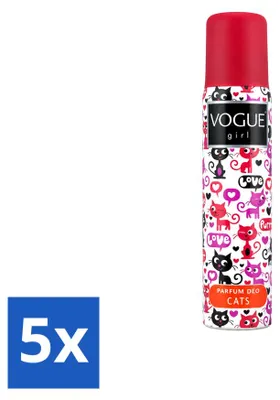 Productafbeelding van 5 x Vogue Girl Cats Deodorant - Witte chocolade en jasmijn - 100 ml - Voordeelverpakking - 5 stuks