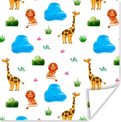Produktbild von MuchoWow® Poster Giraffe - Löwe - Dschungel - Design 100x100 cm - Babyzimmer