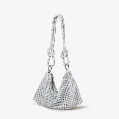 Produktbild von Glitzernde Frauen-Partytasche mit Schatten - kleiner, eleganter Handgepäck-Schmuck - 25x16cm Glitzer-Nachtbeutel - für Gala und Trauzeugen - mit anpassbarer Schultergurte - inkl. Innentaschenfach - Silber