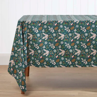 Produktbild von HOMESCAPES Festive Forest 100% Baumwolle Grüne Weihnachtstischdecke 137 x 229 cm