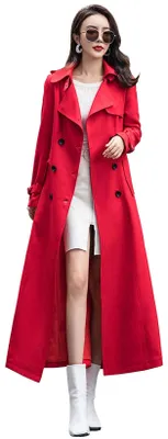 Produktbild von ebossy Damen Zweireihiger Trenchcoat Slim Full Length Maxi Long Overcoat, weinro