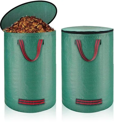 Image de 2 sacs à déchets de jardin imperméables et réutilisables de 120 litres, verts, pliables