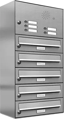 Produktbild von 5er Edelstahl Briefkastenanlage für Aufputz - Wandmontage Klingel