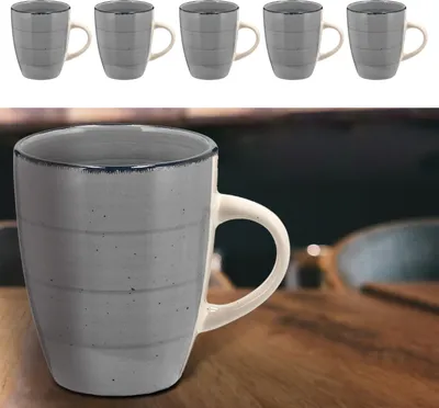 Produktbild von Kaffeebecher Steingut 6er Set grau 360ml 9x11cm Tasse Becher Henkeltasse  Kaffeetasse Teetasse