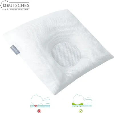 Produktbild von Orthopädisches Babykissen inkl. Bezug gegen Verformung & Plattkopf 6-18 Monate weiß