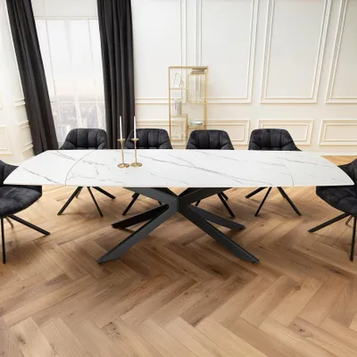 Produktbild von riess-ambiente Ausziehbarer Esstisch COSMOS 160-240cm weiß Keramik schwarzes Metallgestell Esszimmertisch Konferenztisch
