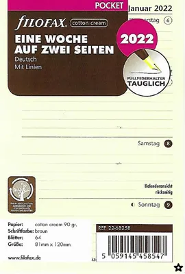 Produktbild von FILOFAX Kalendereinlage 2022