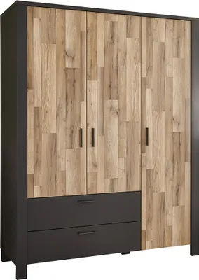 Produktbild von Jugendzimmer Kleiderschrank, 3-trg. DARWIN-78 in Montana Eiche Nb. mit grau, B/H/T ca. 166/214/58 cm