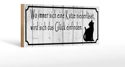 Produktbild von Holzschild Spruch 27x10cm wo Katze niederlässt wird Glück