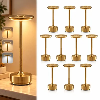 Produktbild von 10er Set Kabellose Dimmbare LED Akku Tischleuchten, Touch Tischlampen, 3 Lichtfarben, Nachttischlampen für Wohnzimmer Schlafzimmer, Gold, KI-generiertes Bild