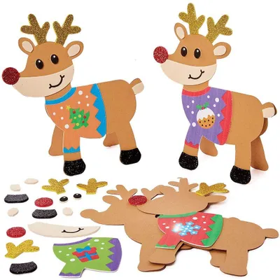Produktbild von Baker Ross FX240 Rentier Weihnachtskarten Bastelset 6er Pack für Kinder