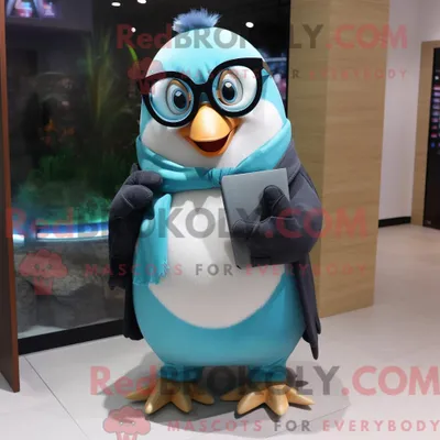 Produktbild von Cyan REDBROKOLY Pinguin Maskottchen Kostüm Charakter gekleidet mit einem Minirock und Brille