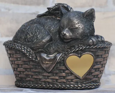 Produktbild von Katzen Urne bronziert als Katzen-Engelfigur und Gravurplatte, Tierurne
