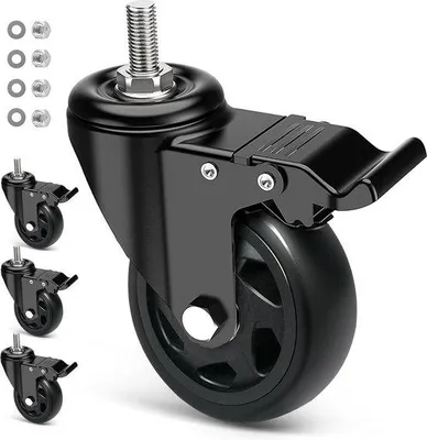 Produktbild von Famanu Möbelrollen mit Bremse - 100 mm Durchmesser, M10 x 25 mm Schraube, 360 Grad drehbar, 4 Stück