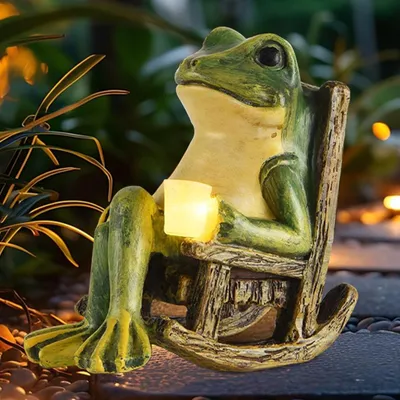 Solar-Kikkerfigur mit LED, Harz, Gartendeko, 1 Stück, Grün