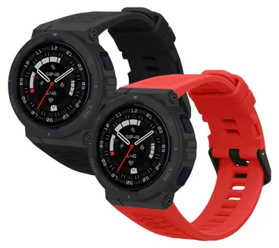 Produktbild von kwmobile 2x Uhrenarmband für Amazfit Active Edge (A2212) Armband - Fitnesstracker Band Set aus TPU Silikon - Ersatzarmband Smartwatch - Schwarz Rot