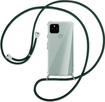 Produktbild von Handykette Backcover-Schutzhülle mit Band (Metall silberfarben) für Google Pixel 5 - dunkelgrün
