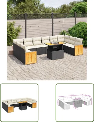 Produktbild von The Living Store 11-tlg. Garten-Sofagarnitur mit Kissen Schwarz Poly Rattan