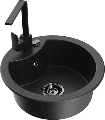 Produktbild von Mexen Diego 1-Becken-Granit-Spüle mit Mischbatterie Rita, Schwarz/Silbermetallic - 6512-73-670300-70-B