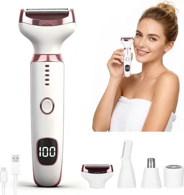 Produktbild von 4-in-1 Elektrischer Damenrasierer mit USB, LED-Licht, Nass/Trocken, und Präzisionstrimmer