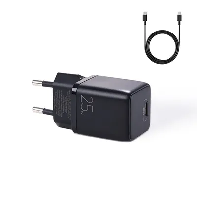 Image de Joyroom petit chargeur rapide USB type C PD 25W EU mâle noir + câble USB type C - USB type C (L-P251)