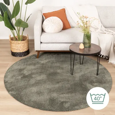 Produktbild von Waschbarer Teppich Rund - Clean Grün - Ø 240 cm - Ländlich, Modern, Skandinavisch - Wohnzimmer, Esszimmer, Schlafzimmer - NATURL.