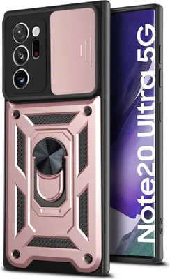 Immagine prodotto di Galaxy Note 20 Ultra Custodia con anello, supporto, protezione fotocamera, paraurti in TPU, custodia in silicone per Samsung Galaxy Note 20 Ultra Rosa