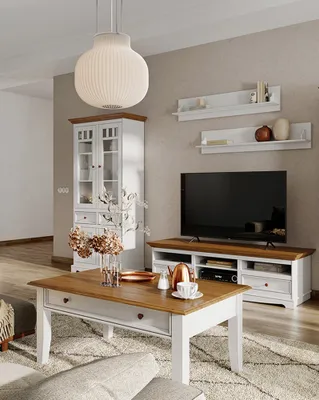 Produktbild von Wohnzimmer Set, Massivholz in weiß mit Eiche Optik BORMIO-163,5-teilig
