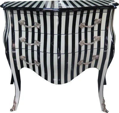 Image de Casa Padrino Commode baroque noir / blanc rayé 100 cm - Meubles de style antique - Commode tiroirs armoire rayée