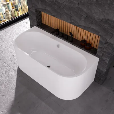 Image de ECOLAM Baignoire murale Vigoo Wall 160x75 cm | Baignoire à poser contre un mur | siphon Click clack | set complet