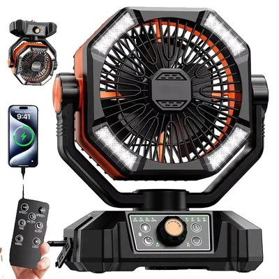 Zdjęcie produktu dla Camping Fan, akumulator 20 000 mAh, pilot, 20 000 mAh, pomarańczowy