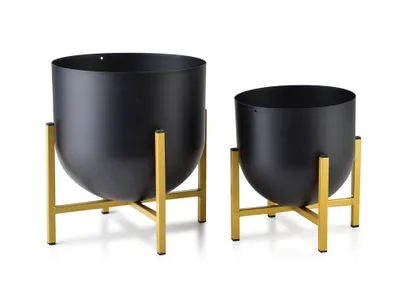 Produktbild von Mondex | Blumentopf Set - Schwarz-Gold - Modernes Design - Hochwertiger Metall-Style