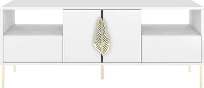 Produktbild von Merlin mit dekorativem Griff / Tv-Schrank Mit Goldenen Details / 138 Cm / Weiß