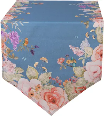 Produktbild von Clayre & Eef Tischläufer 50x160 cm Blau Baumwolle Blumen