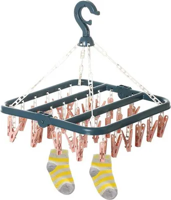 Productafbeelding van Sokkenrek voor buiten - Draagbaar droogrek voor ondergoed en kleding met clips - Opvouwbaar en antislip ontwerp