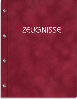 Produktbild von Zeugnismappe im roten Samteinband mit hochwertigem Prägedruck in silber – handgefertigte Mappe für Zeugnisse inkl. 12 Sichthüllen