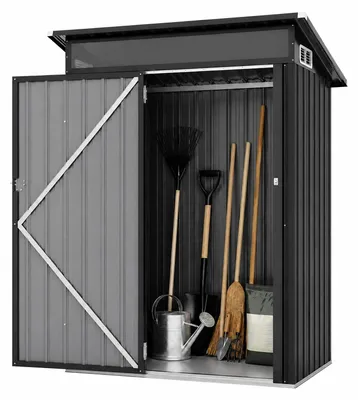 Immagine prodotto di COSTWAY, capanno da giardino, deposito attrezzi resistente alle intemperie in acciaio, capanno da giardino con tetto a falda, prese d'aria e serratura, dimensioni 150 x 89 x 185 cm, Immagine generata dall'IA