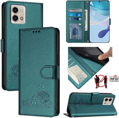 Produktbild von Leder Hülle für Motorola Moto G Stylus 4G (2023) Süße Katze Flip Case Brieftasche Schutzhülle mit Standfunktion Grün